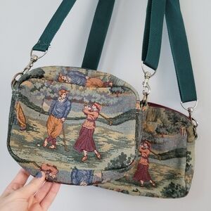 Vintage Holdings Golfing Couple Small And Medium Shoulder Bag Set Artsy Eclectic